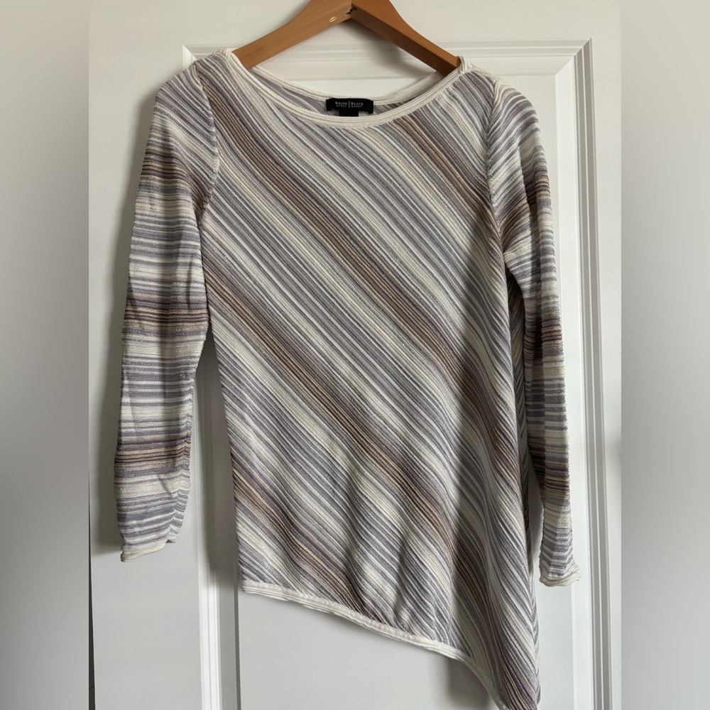 White House Black Market Asymmetrical Hem Striped Sweater Metallic Large
